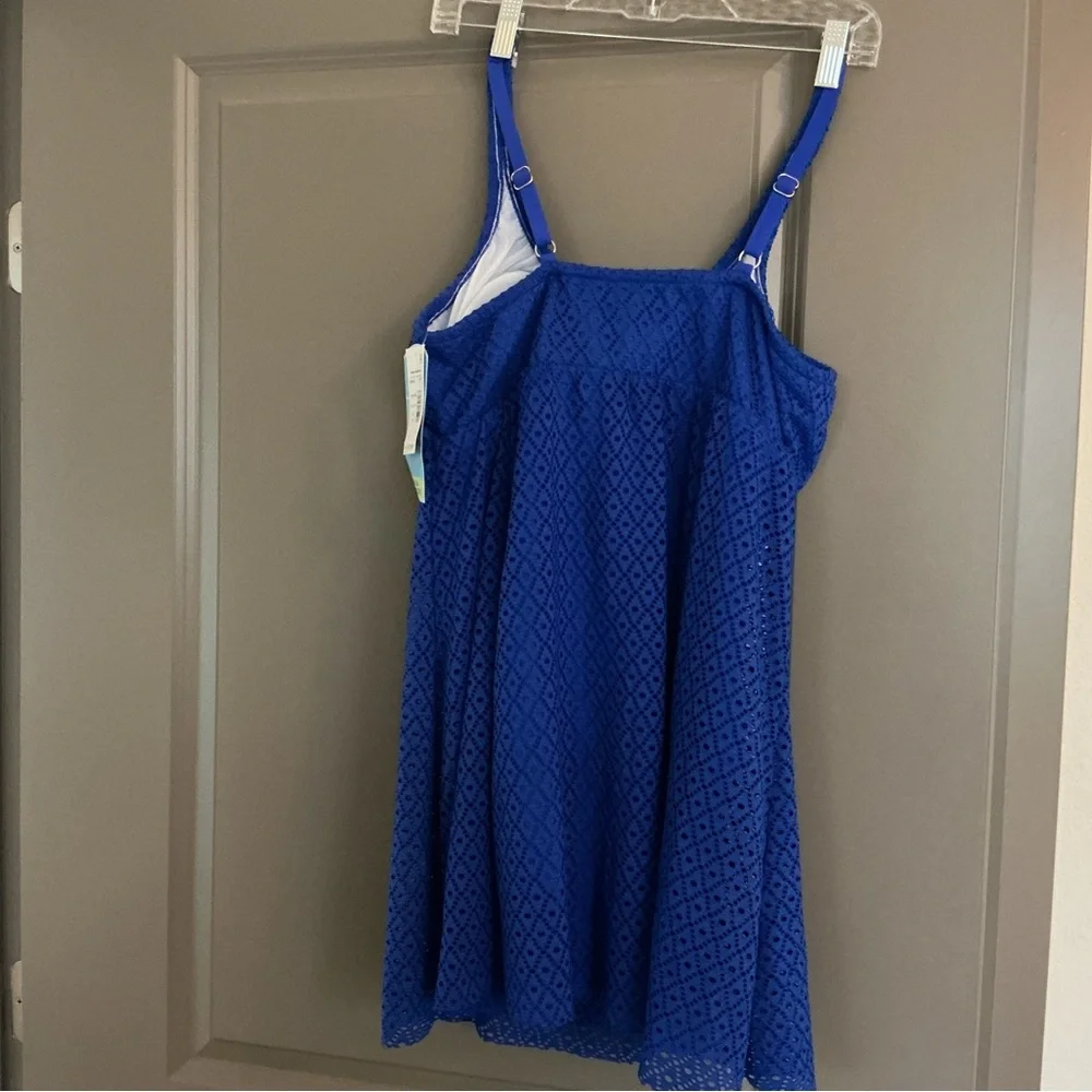 Swim Solutions Cobalt Blue Eyelet Swim Dress with Tummy Control - Picture 2 of 5